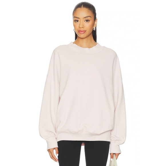 WE THE FREE Pink Mock Neck Ribbed Long Sleeve Oversized Sweatshirt Women S - Picture 10 of 10